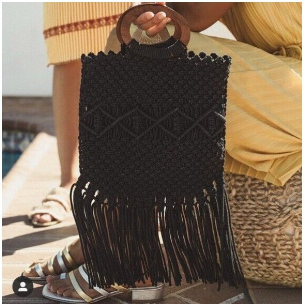 Nwt Danielle Nicole Black Macrame Crossbody Bag W… - image 1